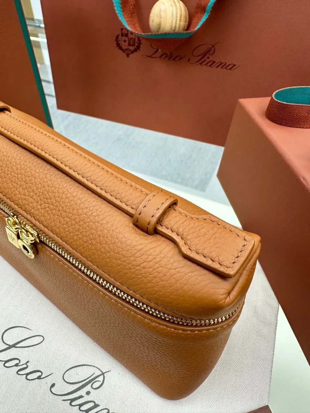 Loro Piana Extra Pocket L19 Calfskin Leather Bag Tan Gold HW